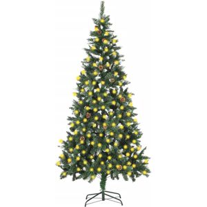 vidaXL Kunstkerstboom met verlichting en dennenappels 210 cm