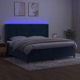 VidaXL Boxspring met Matras en LED Fluweel Donkerblauw 200x200 cm