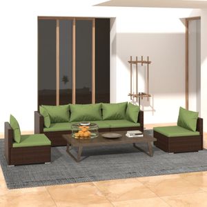 VidaXL 5-delige Loungeset met Kussens - Poly Rattan Bruin