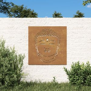 vidaXL Wanddecoratie tuin boeddhahoofd-ontwerp 55x55 cm cortenstaal