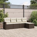 vidaXL 5-delige Loungeset met kussens poly rattan bruin