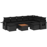 vidaXL 10-delige Loungeset met kussens poly rattan zwart