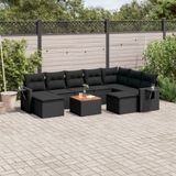 vidaXL 10-delige Loungeset met kussens poly rattan zwart