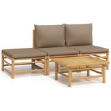 vidaXL 4-delige Loungeset met kussens bamboe taupe