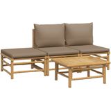 vidaXL 4-delige Loungeset met kussens bamboe taupe