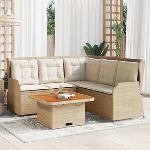 vidaXL 4-delige Loungeset met kussens poly rattan beige