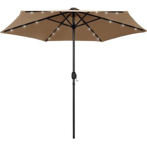 vidaXL Parasol met LED-verlichting en aluminium paal 270 cm taupe