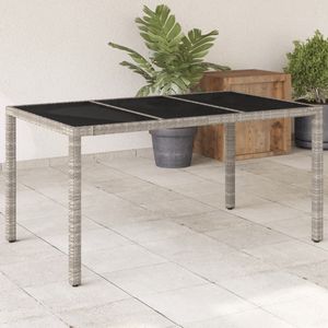 vidaXL Tuintafel met glazen blad 150x90x75 cm poly rattan lichtgrijs