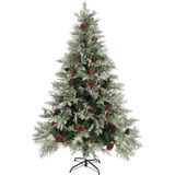 vidaXL Kerstboom met LED en dennenappels 150 cm PVC en PE groen en wit