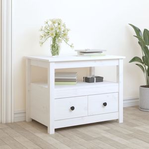 VidaXL Salontafel 71x49x55 cm Massief Grenenhout Wit