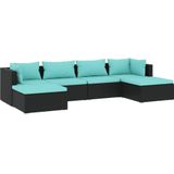 VidaXL 6-delige Loungeset met Kussens - Poly Rattan Zwart