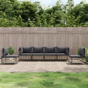 VidaXL Loungeset 6-delig met Kussens - Poly Rattan Antracietkleurig