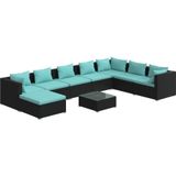 vidaXL 9-delige Loungeset met kussens poly rattan zwart