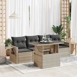 vidaXL 5-delige Loungeset met kussens poly rattan lichtgrijs