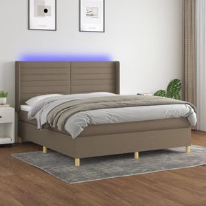 vidaXL Boxspring met matras en LED stof taupe 160x200 cm