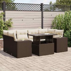 vidaXL - 7-delige - Loungeset - met - kussens - poly - rattan - bruin