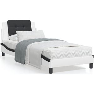 vidaXL Bedframe met LED-verlichting kunstleer wit en zwart 100x200 cm