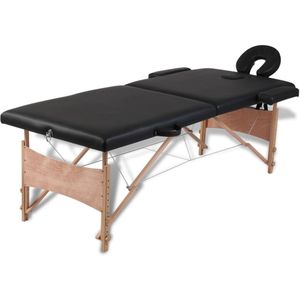 vidaXL Inklapbare massagetafel 2 zones met houten frame (zwart)