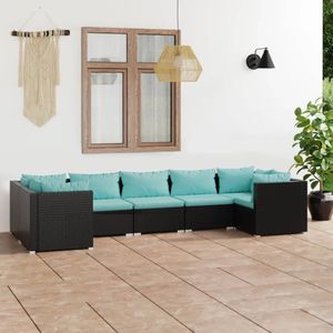 VidaXL 7-delige Loungeset met Kussens - Poly Rattan Zwart