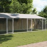 vidaXL Hondenhok met dak en deuren 8x2x2 m gegalvaniseerd staal grijs