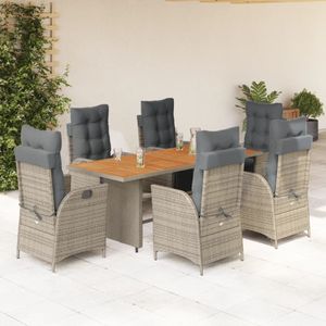 vidaXL 7-delige Tuinset met kussens poly rattan grijs