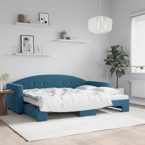 vidaXL Slaapbank met onderschuifbed 80x200 cm fluweel blauw