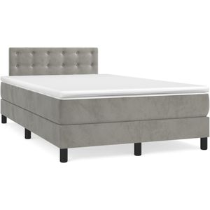 vidaXL Boxspring met matras fluweel lichtgrijs 120x190 cm