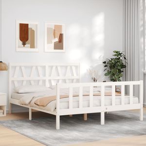 vidaXL Bedframe met hoofdbord massief hout wit