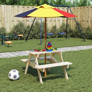 vidaXL Picknicktafel voor 4 kinderen met parasol massief vurenhout