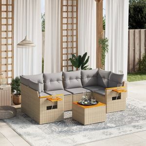 vidaXL - 7-delige - Loungeset - met - kussens - poly - rattan - beige