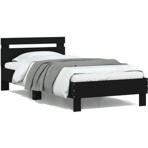 vidaXL Bedframe met hoofdbord en LED-verlichting zwart 100x200 cm