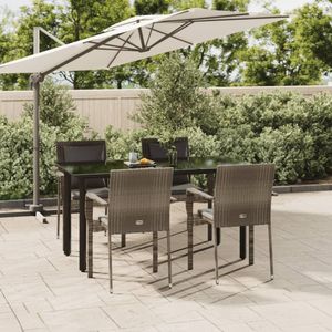 vidaXL 5-delige Tuinset met kussens poly rattan zwart en grijs