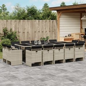 vidaXL 15-delige Tuinset met kussens poly rattan lichtgrijs