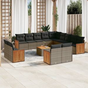 vidaXL 14-delige Loungeset met kussens poly rattan grijs