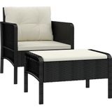 VidaXL Loungeset 2-delig met Kussens - Poly Rattan Zwart