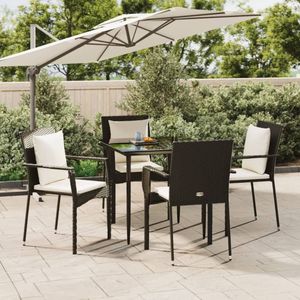 vidaXL 5-delige Tuinset met kussens poly rattan zwart