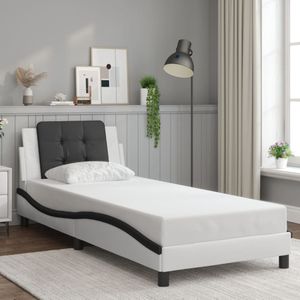 vidaXL Bedframe met hoofdbord kunstleer wit en zwart 80x200 cm