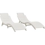 VidaXL Ligbedden - Set van 2 - 184x55x64 cm - Massief Acaciahout - Wit