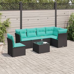 vidaXL 7-delige Loungeset met kussens poly rattan zwart