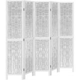 vidaXL Kamerscherm met 5 panelen massief paulowniahout wit