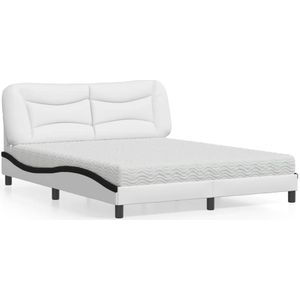 vidaXL Bed met matras kunstleer wit en zwart 160x200 cm
