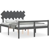 VidaXL Bedframe met Hoofdbord Massief Hout Grijs 5 FT King