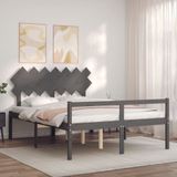 VidaXL Bedframe met Hoofdbord Massief Hout Grijs 5 FT King