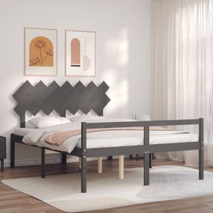 VidaXL Bedframe met Hoofdbord Massief Hout Grijs 5 FT King