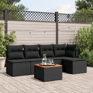 vidaXL - 6-delige - Loungeset - met - kussens - poly - rattan - zwart