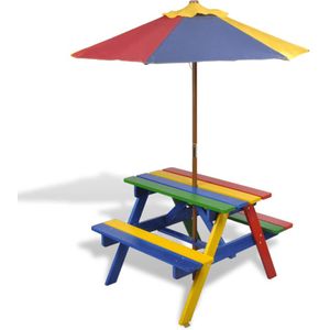 VidaXL Kinderpicknicktafel met Banken en Parasol - Hout Meerkleurig
