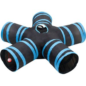 vidaXL Kattentunnel 5-voudig 25 cm polyester zwart en blauw
