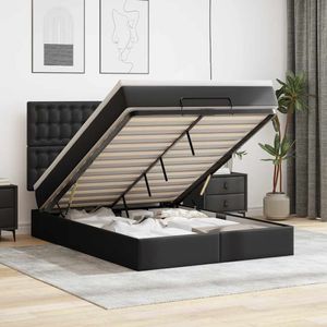 vidaXL Ottoman bed met matras 140x200cm kunstleer zwart