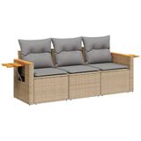 vidaXL 3-delige Loungeset met kussens poly rattan beige