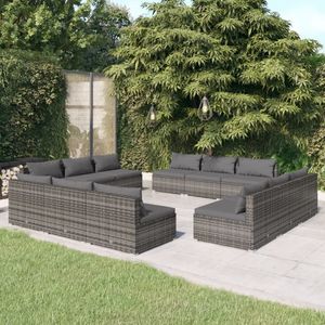 vidaXL 12-delige Loungeset met kussens poly rattan grijs